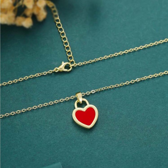 Cute heart pendant bracelet/necklace set - RED - Picture 2 of 5